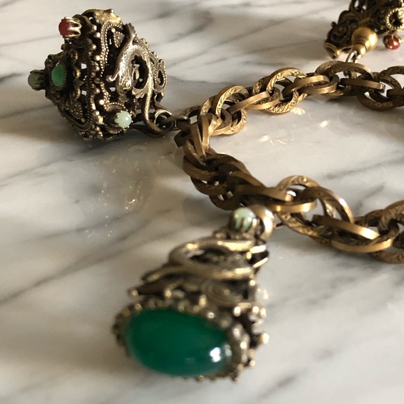 Vintage Semi-Precious Stone Serpent Charm Bracelet - Picture 6 of 9